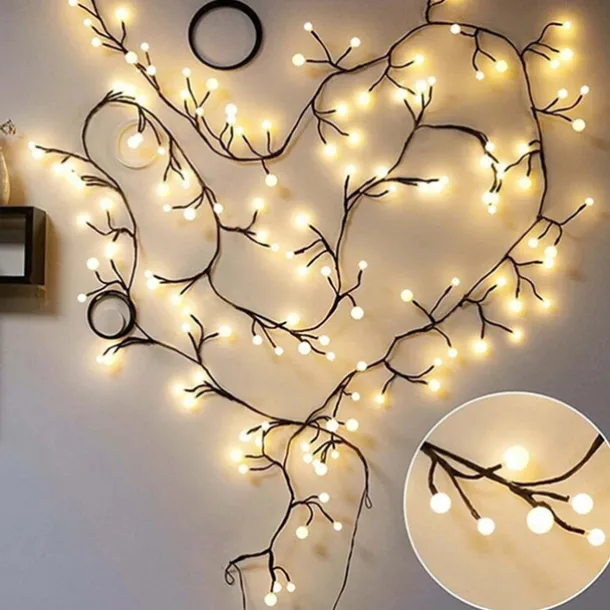 2.5M 72LED Flexible DIY Willow Vine Lights Artificial Plant Decor for Christmas, Bedroom, Walls, and Holiday Weddings