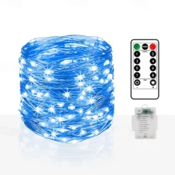 10M 100LED LED Fairy Lights LED String Lights Waterproof Remote Control 8 Function Copper Wire Outdoor AA Battery-Powered Christmas Wedding Birthday Family Party Room Decoration Without Batte