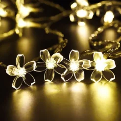 7M LED Solar Outdoor String Lights, 50 Cherry Blossom LEDs in Warm White, RGB, White & Blue, Waterproof Wedding Garden Christmas Decoration with Mounting Bracket