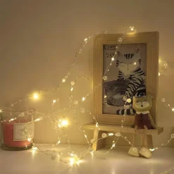 5m 50leds Pearl Wire Copper String Lights Battery Powered Fairy Lamp Christmas Wedding Party Home Garland Holiday Decoration