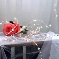 5m 50leds Pearl Wire Copper String Lights Battery Powered Fairy Lamp Christmas Wedding Party Home Garland Holiday Decoration