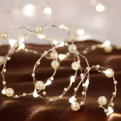 5m 50leds Pearl Wire Copper String Lights Battery Powered Fairy Lamp Christmas Wedding Party Home Garland Holiday Decoration
