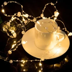 5m 50leds Pearl Wire Copper String Lights Battery Powered Fairy Lamp Christmas Wedding Party Home Garland Holiday Decoration