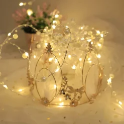 5m 50leds Pearl Wire Copper String Lights Battery Powered Fairy Lamp Christmas Wedding Party Home Garland Holiday Decoration