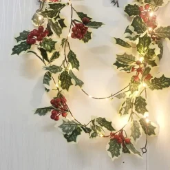 2M 20LEDs Red Berry String Lights Garland Handmade LED Ivy Leaf Copper Lights for Christsmas Gift Holiday Tree Home Decoration Lighting(without Battery)