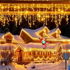 10M 400Leds Solar Icecle Curtain String Lights Christmas Outdoor Courtyard Garden Eaves Fence Stairs Festive Atmosphere Decorative Light String