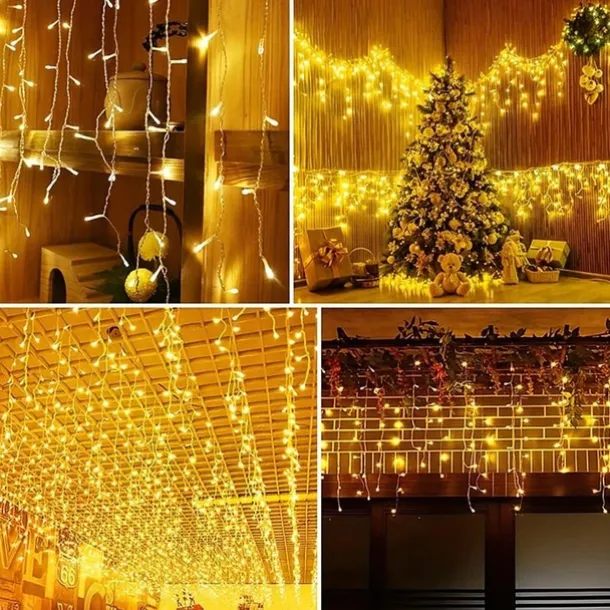 10M 400Leds Solar Icecle Curtain String Lights Christmas Outdoor Courtyard Garden Eaves Fence Stairs Festive Atmosphere Decorative Light String