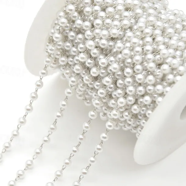 3M 3mm Pearl Copper Plated Chain Handmade Diy Jewelry Accessories Clothing Jewelry Materials Beaded PartitionBead Chain