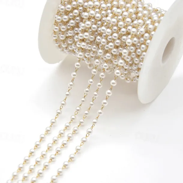 3M 3mm Pearl Copper Plated Chain Handmade Diy Jewelry Accessories Clothing Jewelry Materials Beaded PartitionBead Chain
