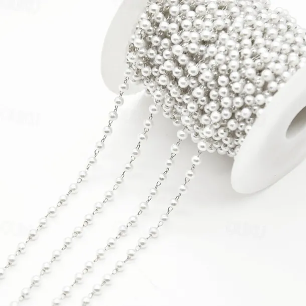 3M 3mm Pearl Copper Plated Chain Handmade Diy Jewelry Accessories Clothing Jewelry Materials Beaded PartitionBead Chain