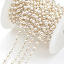 3M 3mm Pearl Copper Plated Chain Handmade Diy Jewelry Accessories Clothing Jewelry Materials Beaded PartitionBead Chain