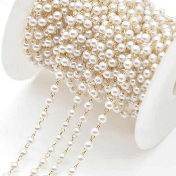 3M 3mm Pearl Copper Plated Chain Handmade Diy Jewelry Accessories Clothing Jewelry Materials Beaded PartitionBead Chain