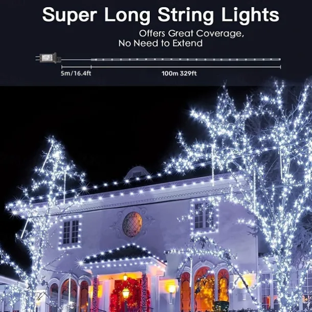 100m Outdoor Waterproof LED Light Strips String Lights Christmas String Lights 1000 LEDs 329FT White Creative String Lights Holiday Lights Party Holiday Wedding 29V