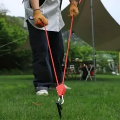 5m Outdoor Windproof Rope, Heavy-Duty Camping Rope with Pulley System, Reflective Nylon Cord with Adjustable Buckle & 2 Stainless Steel Carabiners for Hiking, Tent Setup, Gear Securing