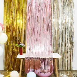 2*2m Rain Silk Curtain New House Tied with Wedding Room Hanging Curtain Romantic and Beautiful Wedding Banquet Colorful Strips Proposal Scenery Aluminum Foil Strip T-Table Decoration