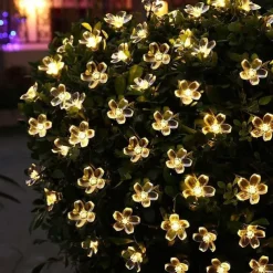 5m Solar Cherry Blossom String Lights,20 LEDs Waterproof Christmas String Lights, Warm White/RGB/Blue Garden Lights for Christmas Outdoor Night Lighting