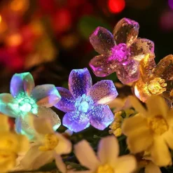 5m Solar Cherry Blossom String Lights,20 LEDs Waterproof Christmas String Lights, Warm White/RGB/Blue Garden Lights for Christmas Outdoor Night Lighting