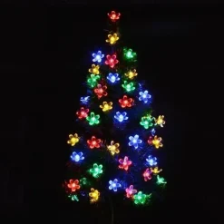 5m Solar Cherry Blossom String Lights,20 LEDs Waterproof Christmas String Lights, Warm White/RGB/Blue Garden Lights for Christmas Outdoor Night Lighting