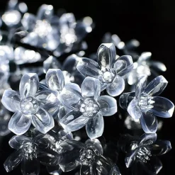 5m Solar Cherry Blossom String Lights,20 LEDs Waterproof Christmas String Lights, Warm White/RGB/Blue Garden Lights for Christmas Outdoor Night Lighting