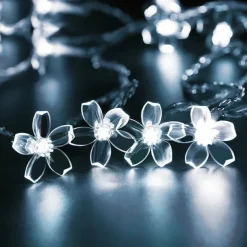 5m Solar Cherry Blossom String Lights,20 LEDs Waterproof Christmas String Lights, Warm White/RGB/Blue Garden Lights for Christmas Outdoor Night Lighting