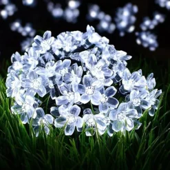 5m Solar Cherry Blossom String Lights,20 LEDs Waterproof Christmas String Lights, Warm White/RGB/Blue Garden Lights for Christmas Outdoor Night Lighting