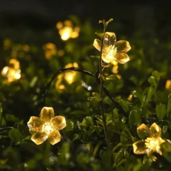 5m Solar Cherry Blossom String Lights,20 LEDs Waterproof Christmas String Lights, Warm White/RGB/Blue Garden Lights for Christmas Outdoor Night Lighting