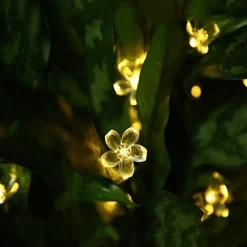 5m Solar Cherry Blossom String Lights,20 LEDs Waterproof Christmas String Lights, Warm White/RGB/Blue Garden Lights for Christmas Outdoor Night Lighting