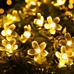 5m Solar Cherry Blossom String Lights,20 LEDs Waterproof Christmas String Lights, Warm White/RGB/Blue Garden Lights for Christmas Outdoor Night Lighting