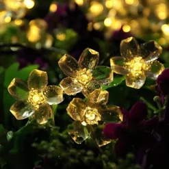 5m Solar Cherry Blossom String Lights,20 LEDs Waterproof Christmas String Lights, Warm White/RGB/Blue Garden Lights for Christmas Outdoor Night Lighting