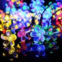 5m Solar Cherry Blossom String Lights,20 LEDs Waterproof Christmas String Lights, Warm White/RGB/Blue Garden Lights for Christmas Outdoor Night Lighting