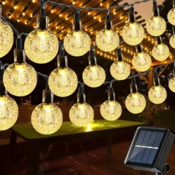 20M Solar LED Lantern String Lights, 200 Bubble Ball LEDs String, Waterproof Outdoor for Christmas Garden Decoration 1 Set