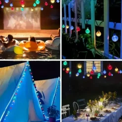 20M Solar LED Lantern String Lights, 200 Bubble Ball LEDs String, Waterproof Outdoor for Christmas Garden Decoration 1 Set