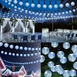 20M Solar LED Lantern String Lights, 200 Bubble Ball LEDs String, Waterproof Outdoor for Christmas Garden Decoration 1 Set