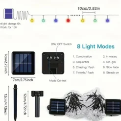 20M Solar LED Lantern String Lights, 200 Bubble Ball LEDs String, Waterproof Outdoor for Christmas Garden Decoration 1 Set