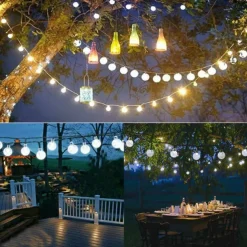 20M Solar LED Lantern String Lights, 200 Bubble Ball LEDs String, Waterproof Outdoor for Christmas Garden Decoration 1 Set