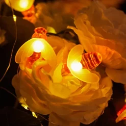 3M Solar Powered Bee String Lights, 20 LEDs Waterproof Outdoor Lights with Mounting Bracket for Christmas, Patio, Yard, Warm White, White Multicolor, Blue