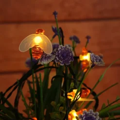 3M Solar Powered Bee String Lights, 20 LEDs Waterproof Outdoor Lights with Mounting Bracket for Christmas, Patio, Yard, Warm White, White Multicolor, Blue