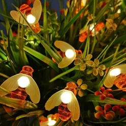 3M Solar Powered Bee String Lights, 20 LEDs Waterproof Outdoor Lights with Mounting Bracket for Christmas, Patio, Yard, Warm White, White Multicolor, Blue