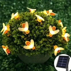 3M Solar Powered Bee String Lights, 20 LEDs Waterproof Outdoor Lights with Mounting Bracket for Christmas, Patio, Yard, Warm White, White Multicolor, Blue