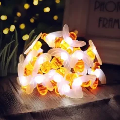3M Solar Powered Bee String Lights, 20 LEDs Waterproof Outdoor Lights with Mounting Bracket for Christmas, Patio, Yard, Warm White, White Multicolor, Blue