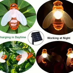 3M Solar Powered Bee String Lights, 20 LEDs Waterproof Outdoor Lights with Mounting Bracket for Christmas, Patio, Yard, Warm White, White Multicolor, Blue
