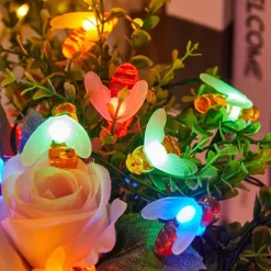 3M Solar Powered Bee String Lights, 20 LEDs Waterproof Outdoor Lights with Mounting Bracket for Christmas, Patio, Yard, Warm White, White Multicolor, Blue