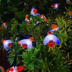 3M Solar Powered Bee String Lights, 20 LEDs Waterproof Outdoor Lights with Mounting Bracket for Christmas, Patio, Yard, Warm White, White Multicolor, Blue