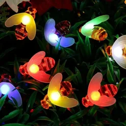 3M Solar Powered Bee String Lights, 20 LEDs Waterproof Outdoor Lights with Mounting Bracket for Christmas, Patio, Yard, Warm White, White Multicolor, Blue