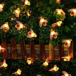 3M Solar Powered Bee String Lights, 20 LEDs Waterproof Outdoor Lights with Mounting Bracket for Christmas, Patio, Yard, Warm White, White Multicolor, Blue