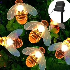3M Solar Powered Bee String Lights, 20 LEDs Waterproof Outdoor Lights with Mounting Bracket for Christmas, Patio, Yard, Warm White, White Multicolor, Blue