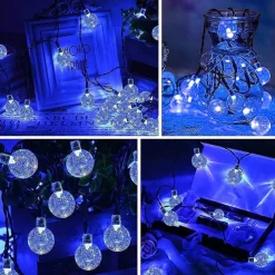 7m Solar String Lights 50 LEDs, EL 5mm, Warm White/Cold White/Blue, Solar-Powered Holiday Party Lights with Mounting Bracket for Christmas, Weddings, and Outdoor Events