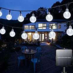 7m Solar String Lights 50 LEDs, EL 5mm, Warm White/Cold White/Blue, Solar-Powered Holiday Party Lights with Mounting Bracket for Christmas, Weddings, and Outdoor Events