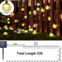 7m Solar String Lights 50 LEDs, EL 5mm, Warm White/Cold White/Blue, Solar-Powered Holiday Party Lights with Mounting Bracket for Christmas, Weddings, and Outdoor Events