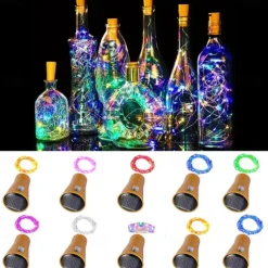 2M Solar String Lights, 20 LEDs Wine Bottle String Lights, Warm White, RGB and Waterproof for Christmas & Wedding Decorations 5pcs Set